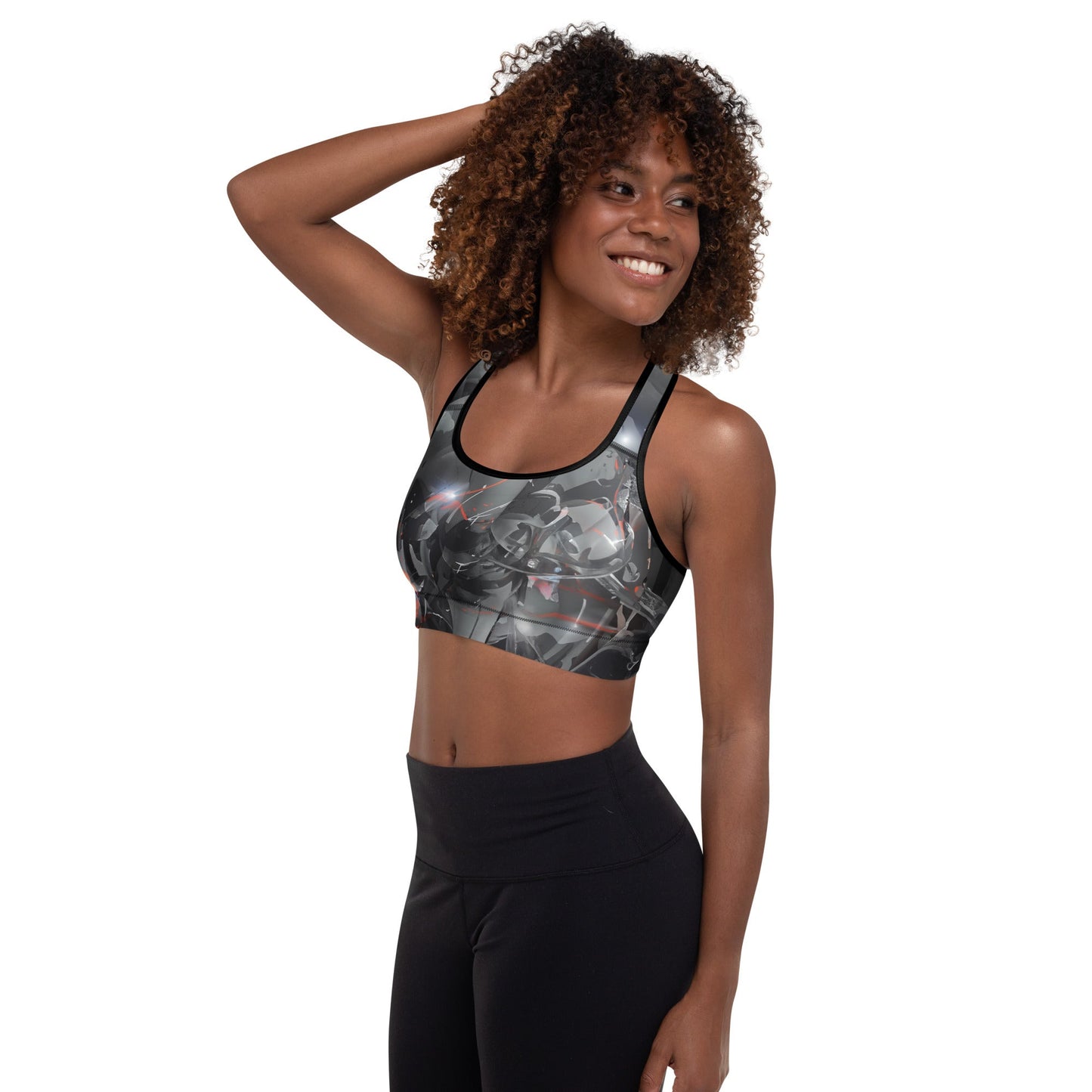 Grey Padded Sports Bra with Vibrant Paint Splashes