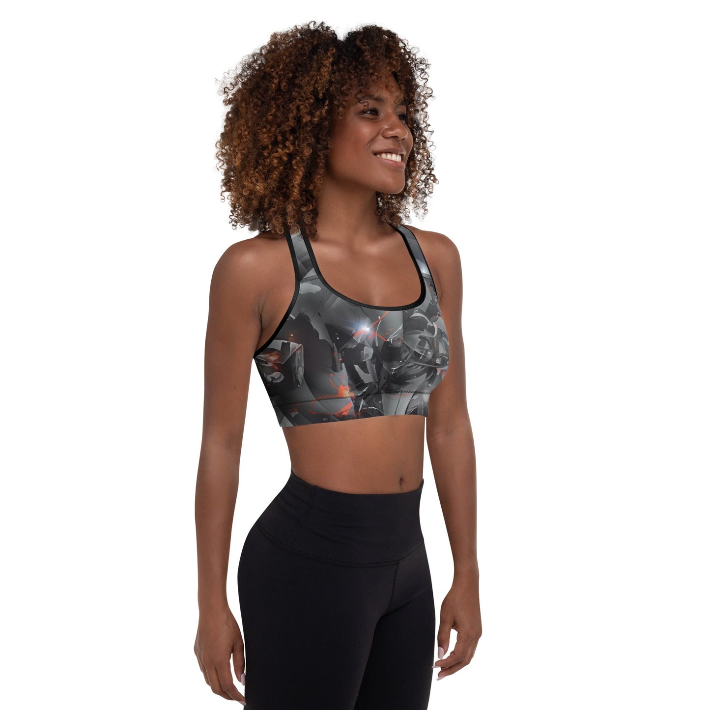 Grey Padded Sports Bra with Vibrant Paint Splashes