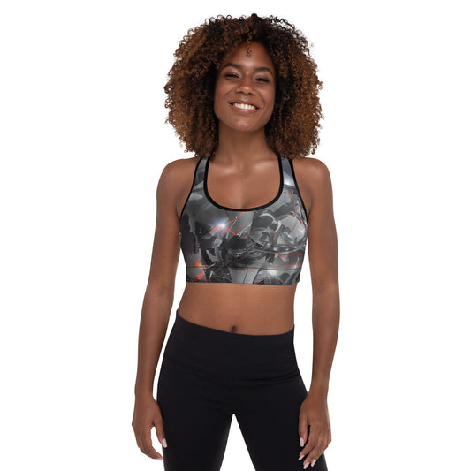 Grey Padded Sports Bra with Vibrant Paint Splashes - XS