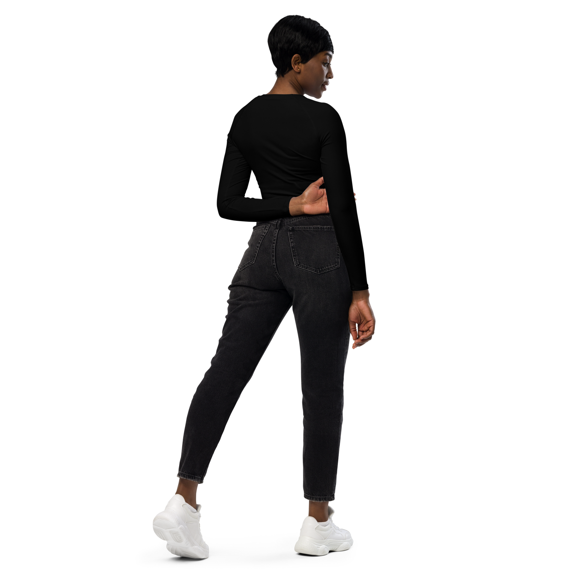 Sustainable Style & Performance: Neon Black Long-Sleeve Crop Top