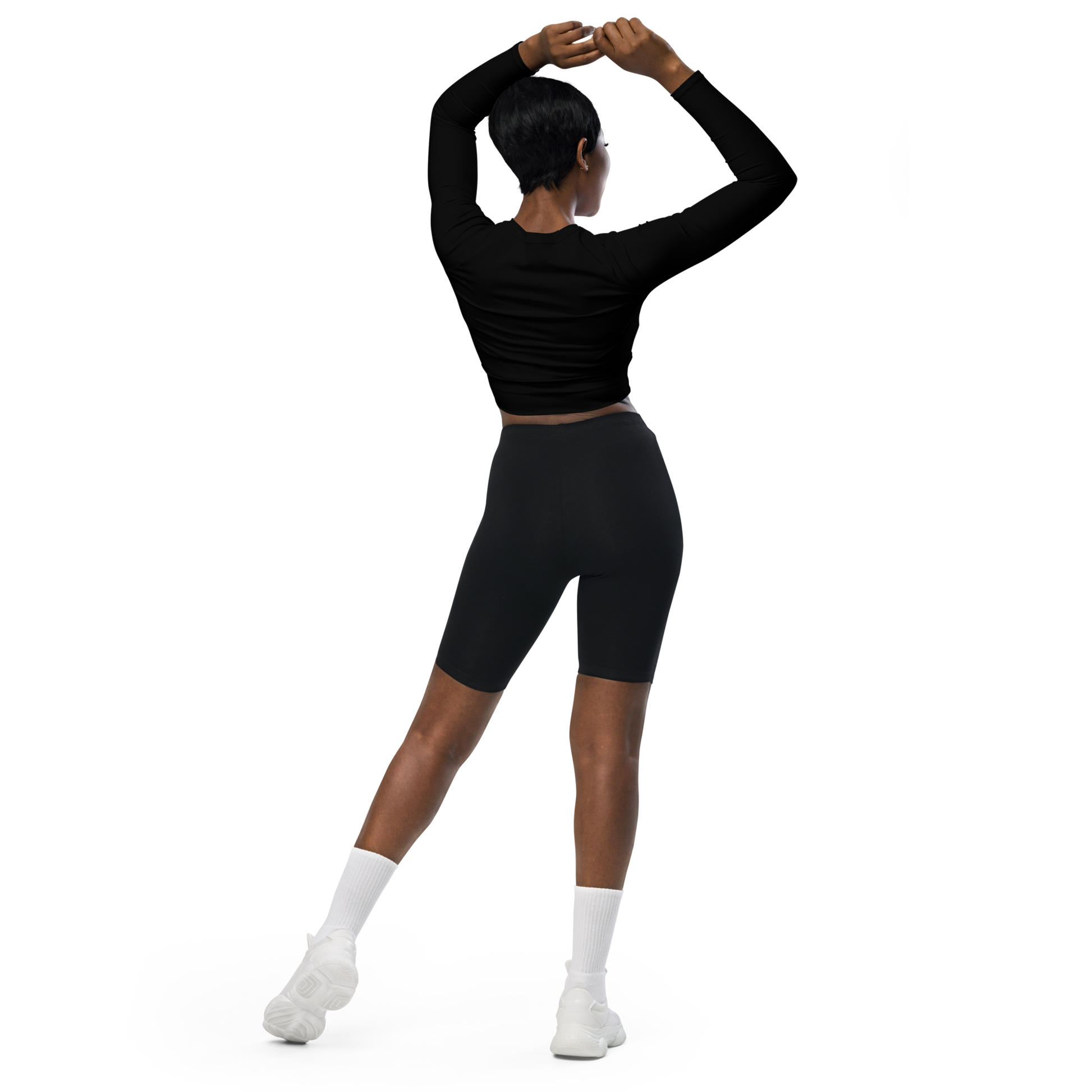 Sustainable Style & Performance: Neon Black Long-Sleeve Crop Top